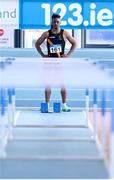 3 February 2024; Rolus Olusa of Clonliffe Harriers AC, Dublin before competing in the Men's 60m Hurdles during the AAI National Indoor League Final at the TUS Indoor Arena, Athlone in Westmeath. Photo by Ben McShane/Sportsfile