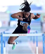 3 February 2024; Rolus Olusa of Clonliffe Harriers AC, Dublin competes in the Men's 60m Hurdles during the AAI National Indoor League Final at the TUS Indoor Arena, Athlone in Westmeath. Photo by Ben McShane/Sportsfile