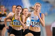 3 February 2024; Amy O'Donoghue of Dundrum South Dublin AC, Dublin, right, and Claire Crowley of Leevale AC, Cork, lead the field in the Women's 800m during the AAI National Indoor League Final at the TUS Indoor Arena, Athlone in Westmeath. Photo by Ben McShane/Sportsfile