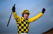 4 February 2024; Jockey Paul Townend celebrates on State Man after winning the Chanelle Pharma Irish Champion Hurdle during day two of the Dublin Racing Festival at Leopardstown Racecourse in Dublin. Photo by David Fitzgerald/Sportsfile