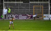 4 February 2024; Billy Drennan of Kilkenny scores his side's second goal, from a penalty, past Wexford goalkeeper Mark Fanning during the Allianz Hurling League Division 1 Group A match between Kilkenny and Wexford at UPMC Nowlan Park in Kilkenny. Photo by John Sheridan/Sportsfile