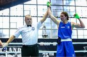 8 February 2024; Aoife O’Rourke of Ireland is declared the winner over Elzbieta Wojcik of Poland after their Middleweight 75kg bout during the 75th International Boxing Tournament Strandja in Sofia, Bulgaria. Photo by Ivan Ivanov/Sportsfile