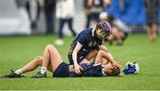 10 February 2024; Bronagh Moohan of UUM consoles her team-mate Amy McKenna, below, after their side's defeat in the Electric Ireland Ashling Murphy Cup final match between Ulster University Magee and Marino at University of Galway Connacht GAA Centre of Excellence in Bekan, Mayo. Photo by Piaras Ó Mídheach/Sportsfile