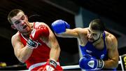 10 February 2024; Jack Marley of Ireland, left, in action against Vagkan Nanitzanian of Greece in their heavyweight 92kg semi-final bout during the 75th International Boxing Tournament Strandja in Sofia, Bulgaria. Photo by Luibomir Asenov/Sportsfile