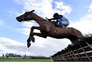 11 February 2024; Hiddenvalley Lake, with Darragh O'Keeffe up, jumps the last on their way to winning the William Hill Boyne Hurdle at Navan Racecourse in Meath. Photo by Seb Daly/Sportsfile