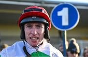 11 February 2024; Jockey Jack Kennedy after riding American Mike to victory in the William Hill Ten Up Novice Steeplechase at Navan Racecourse in Meath. Photo by Seb Daly/Sportsfile