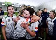 11 February 2024; University of Limerick players including Sarah Madden, centre right, and Casey Hennessy, centre left, celebrate after their side's victory in the Electric Ireland Ashbourne Cup final match between University of Limerick and Technological University Dublin at University of Galway Connacht GAA AirDome in Bekan, Mayo. Photo by Sam Barnes/Sportsfile