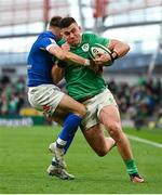 11 February 2024; Dan Sheehan of Ireland is tackled by Stephen Varney of Italy during the Guinness Six Nations Rugby Championship match between Ireland and Italy at the Aviva Stadium in Dublin. Photo by Brendan Moran/Sportsfile