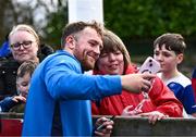 12 February 2024; Liam Turner takes a selfie after an open training session on the Leinster Rugby 12 County Tour at Mullingar RFC in Westmeath. Photo by Harry Murphy/Sportsfile