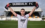 14 February 2024; Dundalk's new loan signing Zak Johnson poses for a portrait after he was unveiled at Oriel Park in Dundalk, Louth. Photo by Ben McShane/Sportsfile