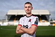 14 February 2024; Dundalk's new loan signing Zak Johnson poses for a portrait after he was unveiled at Oriel Park in Dundalk, Louth. Photo by Ben McShane/Sportsfile