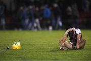 14 February 2024; A dejected Tiernan Kileen after his side's defeat in the Electric Ireland Higher Education GAA Fitzgibbon Cup semi final match between University of Galway and University of Limerick at St Joseph's Doora-Barefield GAA Club in Ennis, Clare. Photo by John Sheridan/Sportsfile