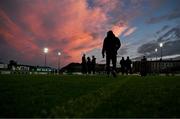 16 February 2024; UCD goalkeeper Kian Moore makes his way onto the pitch before the SSE Airtricity Men's First Division match between Bray Wanderers and UCD at Carlisle Grounds in Bray, Wicklow. Photo by Tyler Miller/Sportsfile