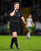 16 February 2024; Referee Daniel Murphy during the SSE Airtricity Men's First Division match between Cork City and Kerry FC at Turner's Cross in Cork. Photo by Brendan Moran/Sportsfile