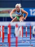 17 February 2024; Sarah Lavin of Emerald AC, Limerick, competing in the senior women's 60m hurdles final during day one of the 123.ie National Senior Indoor Championships at the Sport Ireland National Indoor Arena in Dublin. Photo by Tyler Miller/Sportsfile