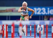 17 February 2024; Sarah Lavin of Emerald AC, Limerick, competing in the senior women's 60m hurdles final during day one of the 123.ie National Senior Indoor Championships at the Sport Ireland National Indoor Arena in Dublin. Photo by Tyler Miller/Sportsfile