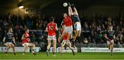 17 February 2024; Diarmuid O'Connor of Mayo and Diarmuid O'Connor of Kerry contest a kickout during the Allianz Football League Division 1 match between Kerry and Mayo at Austin Stack Park in Tralee, Kerry. Photo by Brendan Moran/Sportsfile