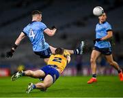 17 February 2024; David Murray of Roscommon falis to block a kick on goal by Lee Gannon of Dublin during the Allianz Football League Division 1 match between Dublin and Roscommon at Croke Park in Dublin. Photo by Ray McManus/Sportsfile