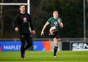 23 February 2024; George North, left, and Sam Costelow during the Wales rugby captain's run at UCD Bowl in Dublin. Photo by Tyler Miller/Sportsfile