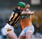 25 February 2024; Eoin Cody of Kilkenny is tackled by Sam Bourke of Offaly during the Allianz Hurling League Division 1 Group A match between Kilkenny and Offaly at UPMC Nowlan Park in Kilkenny. Photo by Ray McManus/Sportsfile