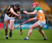 25 February 2024; Darragh Corcoran of Kilkenny is tackled by Eoghan Cahill of Offaly during the Allianz Hurling League Division 1 Group A match between Kilkenny and Offaly at UPMC Nowlan Park in Kilkenny. Photo by Ray McManus/Sportsfile