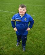 25 February 2024; Roscommon supporter Cian Mulry, aged 11, from Roscommon Town, after the Allianz Football League Division 1 match between Roscommon and Monaghan at Dr Hyde Park in Roscommon. Photo by Daire Brennan/Sportsfile