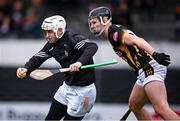 25 February 2024; Offaly goalkeeper Mark Troy in action against Billy Drennan of Kilkenny during the Allianz Hurling League Division 1 Group A match between Kilkenny and Offaly at UPMC Nowlan Park in Kilkenny. Photo by Ray McManus/Sportsfile