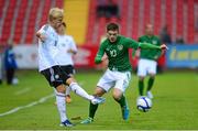 9 September 2013; Michael Vitzthum, Germany, in action against Sean Murray, Republic of Ireland. UEFA U21 Championships Qualifying Round, Group 6, Republic of Ireland v Germany, The Showgrounds, Sligo. Photo by Sportsfile