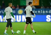 10 September 2013; Republic of Ireland goalkeepers David Forde, right, and Darren Randolph warm up before the game. 2014 FIFA World Cup Qualifier, Group C, Austria v Republic of Ireland, Ernst Happel Stadion, Vienna, Austria. Picture credit: David Maher / SPORTSFILE