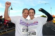 10 September 2013; Jessica Horgan, left, and Yvonne Twoney, KPMG, before the Grant Thornton 5k Corporate Team Challenge 2013. Dublin Docklands, Dublin. Photo by Sportsfile