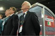 10 September 2013; Republic of Ireland manager Giovanni Trapattoni, right, and assistant manager Marco Tardelli during the playing of the National Anthem. 2014 FIFA World Cup Qualifier, Group C, Austria v Republic of Ireland, Ernst Happel Stadion, Vienna, Austria. Picture credit: David Maher / SPORTSFILE