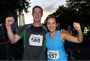 10 September 2013; Louise Heraghty and Conor Brophy, RTE, after competing in the Grant Thornton 5k Corporate Team Challenge 2013. Dublin Docklands, Dublin. Photo by Sportsfile