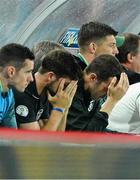 10 September 2013; Republic of Ireland's Shane Long and John O'Shea react in the dug out after Austria's David Alaba scored his side's first goal. 2014 FIFA World Cup Qualifier, Group C, Austria v Republic of Ireland, Ernst Happel Stadion, Vienna, Austria. Picture credit: David Maher / SPORTSFILE