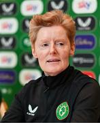 26 February 2024; Manager Eileen Gleeson during a Republic of Ireland women press conference at the Castleknock Hotel in Castleknock, Dublin. Photo by Tyler Miller/Sportsfile