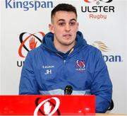 26 February 2024; James Hume during a Ulster rugby media conference at Kingspan Stadium in Belfast. Photo by John Dickson/Sportsfile