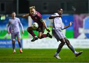 1 March 2024; Conor McCormack of Galway United in action against Romeo Akachukwu of Waterford during the SSE Airtricity Men's Premier Division match between Galway United and Waterford at Eamonn Deacy Park in Galway. Photo by Tyler Miller/Sportsfile