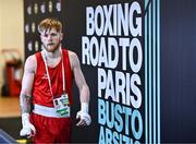 6 March 2024; Kiaran MacDonald of Great Britain after victory over Jokhu Al-Jaleel Ortega of Trinidad & Tobago in their Men's 51kg Round of 32 bout during day four at the Paris 2024 Olympic Boxing Qualification Tournament at E-Work Arena in Busto Arsizio, Italy. Photo by Ben McShane/Sportsfile