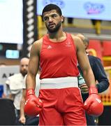 6 March 2024; Soheb Bouafia of France before his Men's 92kg Round of 64 bout against Bryan Colwell of Canada during day four at the Paris 2024 Olympic Boxing Qualification Tournament at E-Work Arena in Busto Arsizio, Italy. Photo by Ben McShane/Sportsfile