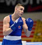 6 March 2024; Bryan Colwell of Canada during his Men's 92kg Round of 64 bout against Soheb Bouafia of France during day four at the Paris 2024 Olympic Boxing Qualification Tournament at E-Work Arena in Busto Arsizio, Italy. Photo by Ben McShane/Sportsfile