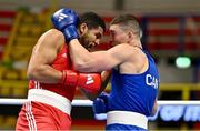 6 March 2024; Soheb Bouafia of France, left, in action against Bryan Colwell of Canada during their Men's 92kg Round of 64 bout during day four at the Paris 2024 Olympic Boxing Qualification Tournament at E-Work Arena in Busto Arsizio, Italy. Photo by Ben McShane/Sportsfile