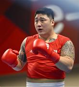 6 March 2024; Dohyeon Kim of Republic of Korea before his Men's 92kg+ Round of 32 bout against Thomas Vianney Mboua of Cameroon during day four at the Paris 2024 Olympic Boxing Qualification Tournament at E-Work Arena in Busto Arsizio, Italy. Photo by Ben McShane/Sportsfile