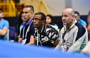 7 March 2024; Iran coaches, from left, Homayon Omiri, Juan Bautista Fontanills Quaseda and Mohemmed Asheri during day five at the Paris 2024 Olympic Boxing Qualification Tournament at E-Work Arena in Busto Arsizio, Italy. Photo by Ben McShane/Sportsfile