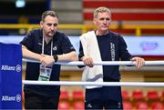 7 March 2024; Great Britain coaches Darren Maher, left, and Lee Pullen during day five at the Paris 2024 Olympic Boxing Qualification Tournament at E-Work Arena in Busto Arsizio, Italy. Photo by Ben McShane/Sportsfile