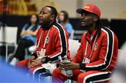 8 March 2024; Angola coaches Dirsino Boika, right, and Paulo Carvalho José Muhongo during day six at the Paris 2024 Olympic Boxing Qualification Tournament at E-Work Arena in Busto Arsizio, Italy. Photo by Ben McShane/Sportsfile