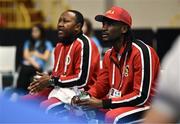 8 March 2024; Angola coaches Dirsino Boika, right, and Paulo Carvalho José Muhongo during day six at the Paris 2024 Olympic Boxing Qualification Tournament at E-Work Arena in Busto Arsizio, Italy. Photo by Ben McShane/Sportsfile