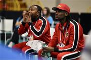 8 March 2024; Angola coaches Dirsino Boika, right, and Paulo Carvalho José Muhongo during day six at the Paris 2024 Olympic Boxing Qualification Tournament at E-Work Arena in Busto Arsizio, Italy. Photo by Ben McShane/Sportsfile