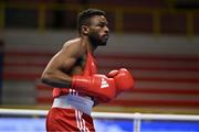 8 March 2024; Pedro Manuel Gomes of Angola during their Men's 57kg Round of 32 bout against Victor Tremblay of Canada during day six at the Paris 2024 Olympic Boxing Qualification Tournament at E-Work Arena in Busto Arsizio, Italy. Photo by Ben McShane/Sportsfile