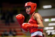 8 March 2024; Elise Glynn of Great Britain during their Women's 57kg Round of 32 bout against Zichun Xu of China during day six at the Paris 2024 Olympic Boxing Qualification Tournament at E-Work Arena in Busto Arsizio, Italy. Photo by Ben McShane/Sportsfile