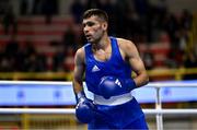 8 March 2024; Daniyal Shahbakhsh of Iran during their Men's 57kg Round of 32 bout against Shakur Ovezov of Turkmenistan during day six at the Paris 2024 Olympic Boxing Qualification Tournament at E-Work Arena in Busto Arsizio, Italy. Photo by Ben McShane/Sportsfile