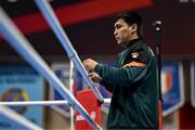 8 March 2024; Turkmenistan coach Tenilbek Dzhumakulov during day six at the Paris 2024 Olympic Boxing Qualification Tournament at E-Work Arena in Busto Arsizio, Italy. Photo by Ben McShane/Sportsfile
